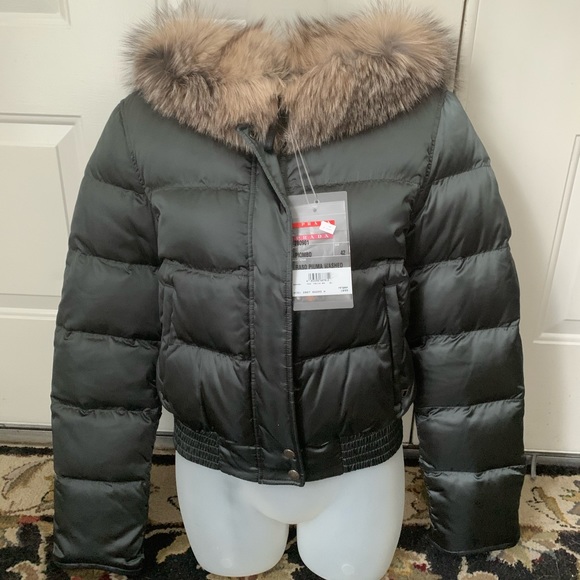 NWT Prada Down Puffer Jacket/Blue Fox Trim - Picture 3 of 8